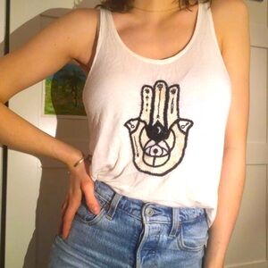 Brandy Melville Hamsa Evil Eye Tank Top One Size Cream and Black